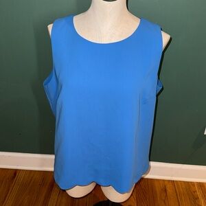 J. Crew Scalloped Hem Sleeveless Top Size Large Split / Open Back Blue